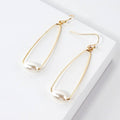 Pearl On Wire Teardrop Dangle Earrings: Gold