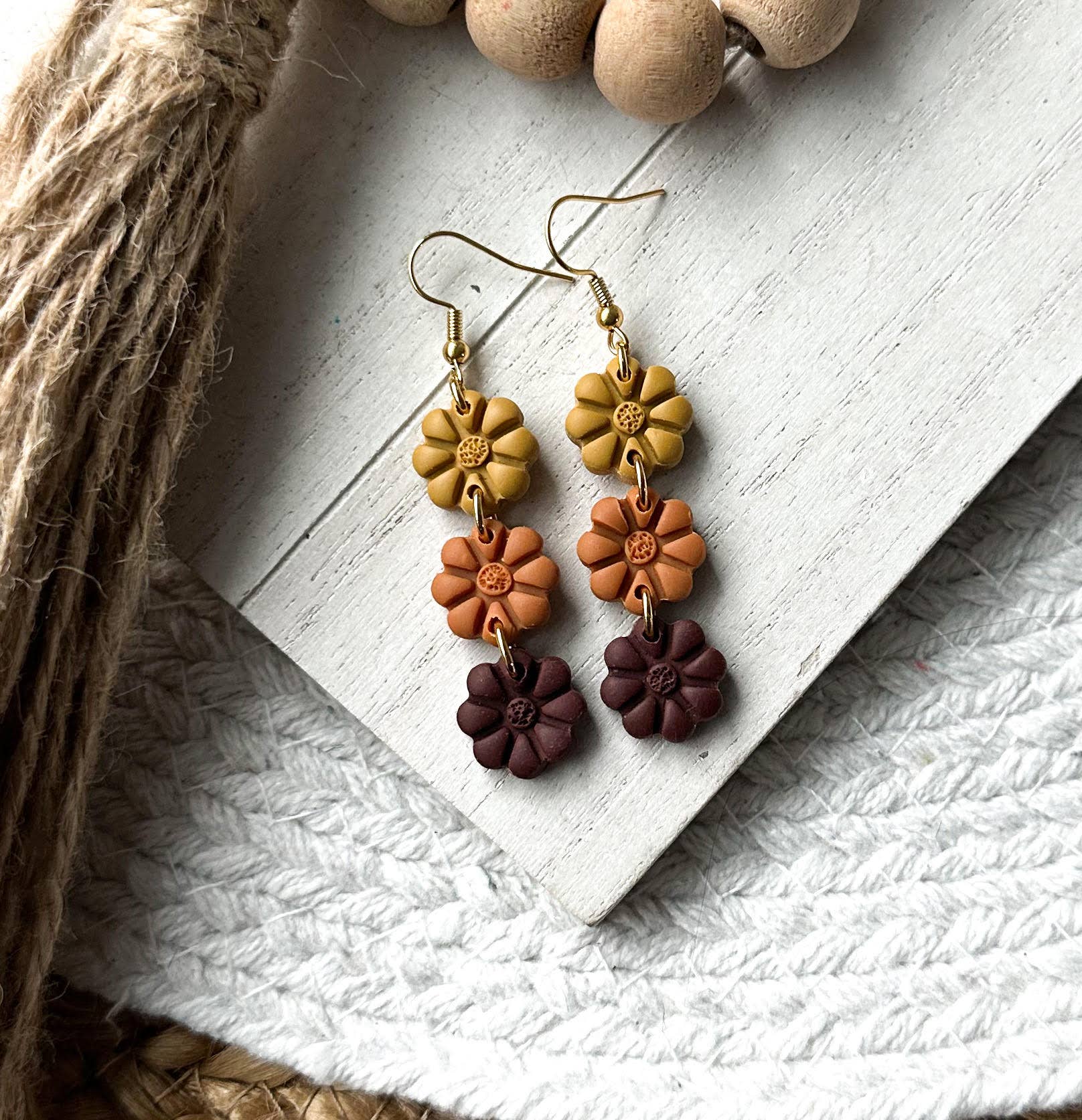 Polymer Clay Earrings - Fall - Fall Flowers: Gold Plated