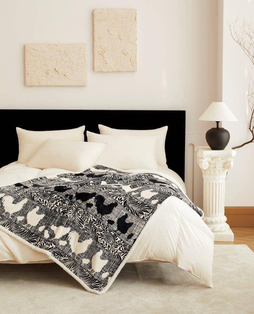 "Cottage Chickens" Flannel Sherpa Throw Blanket