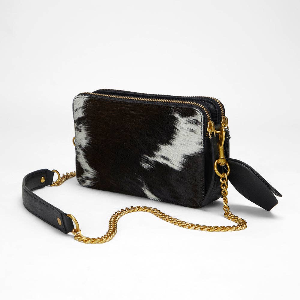 Loyal West Shell Mini Purse In Black & White Cowhide: Single