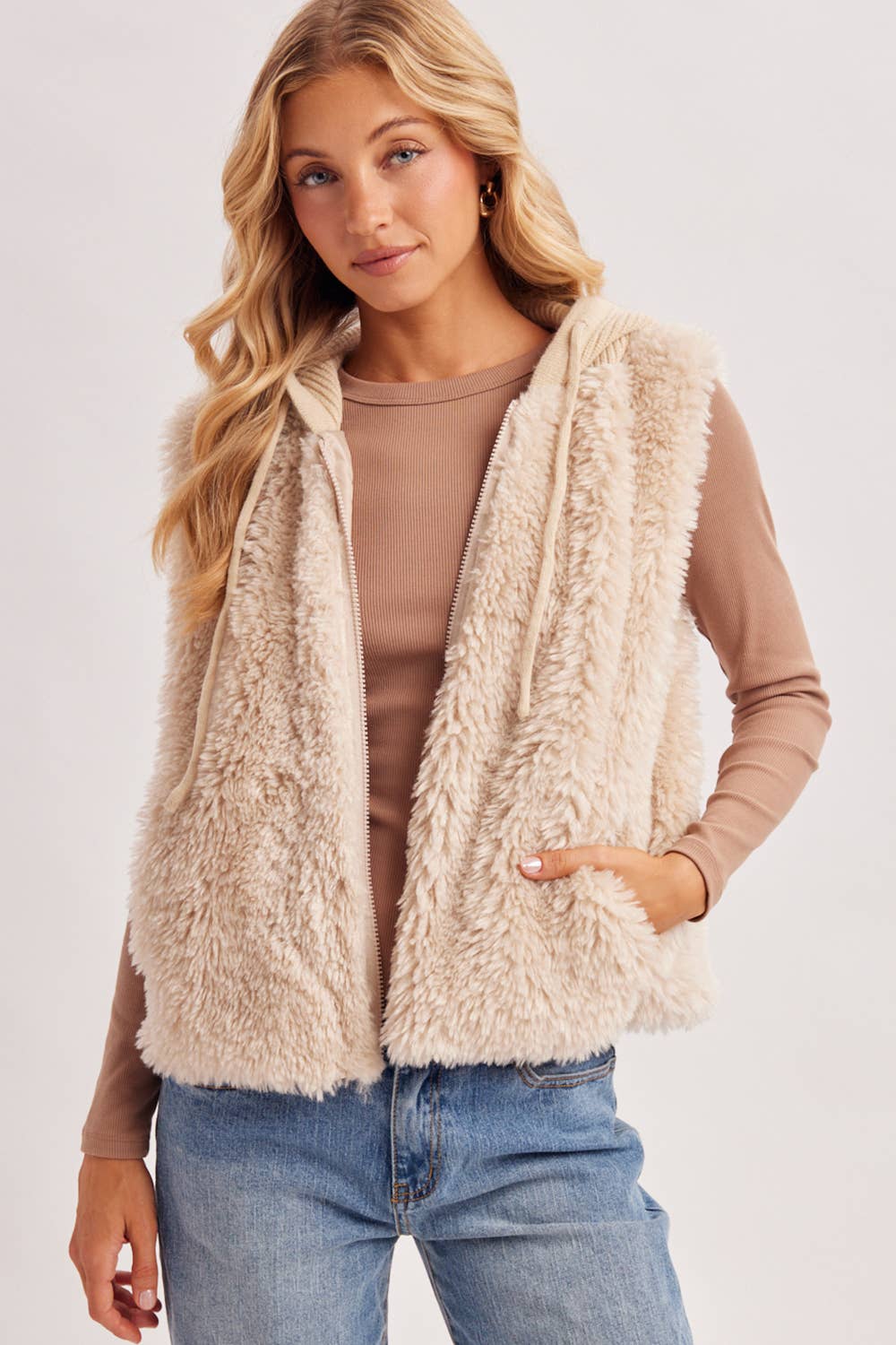 Zipper Faux Fur Vest