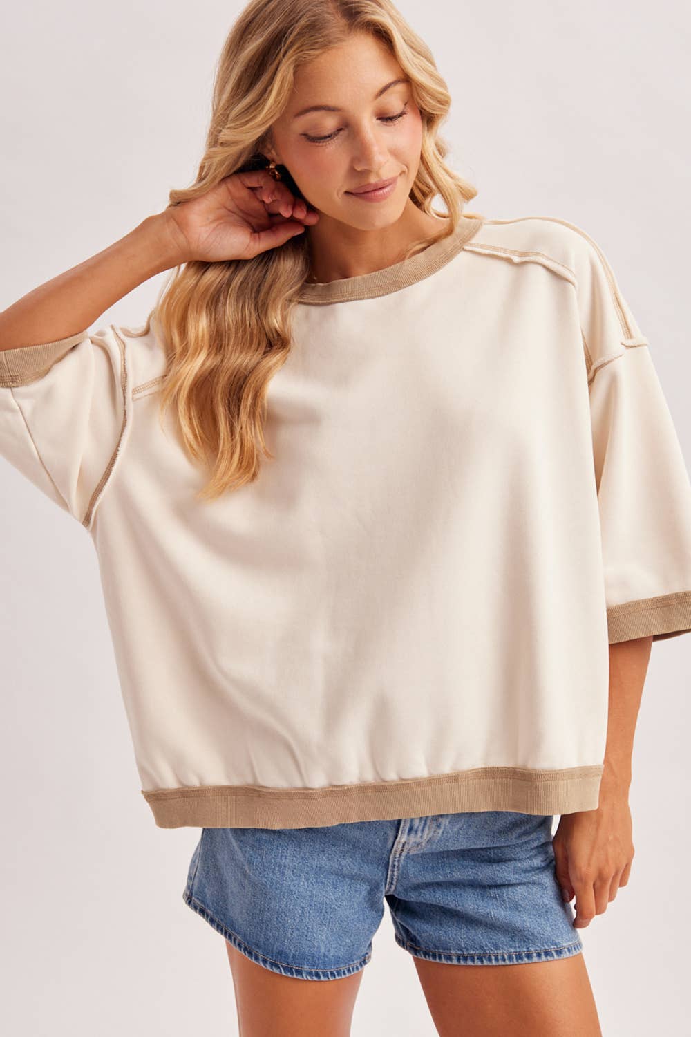 Boxy Short Sleeve Contrast Top