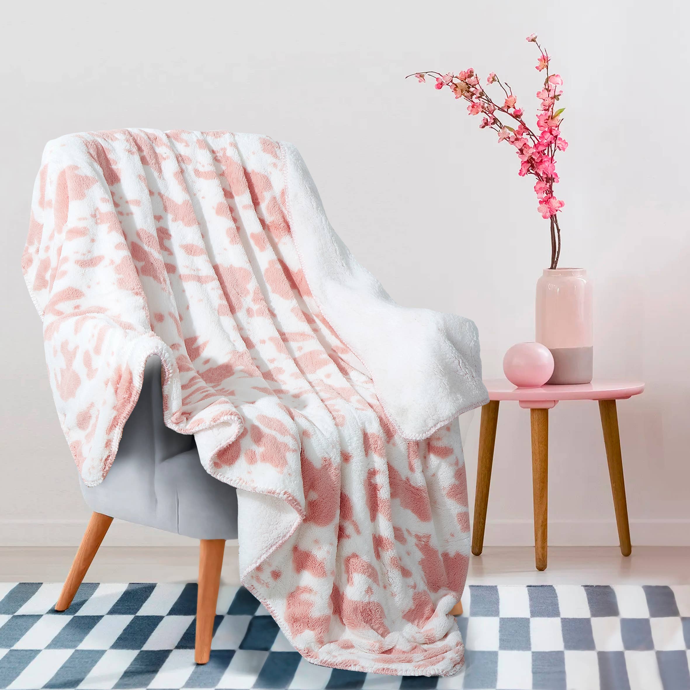 Strawberry Cow Faux Fur Plush Throw Blanket