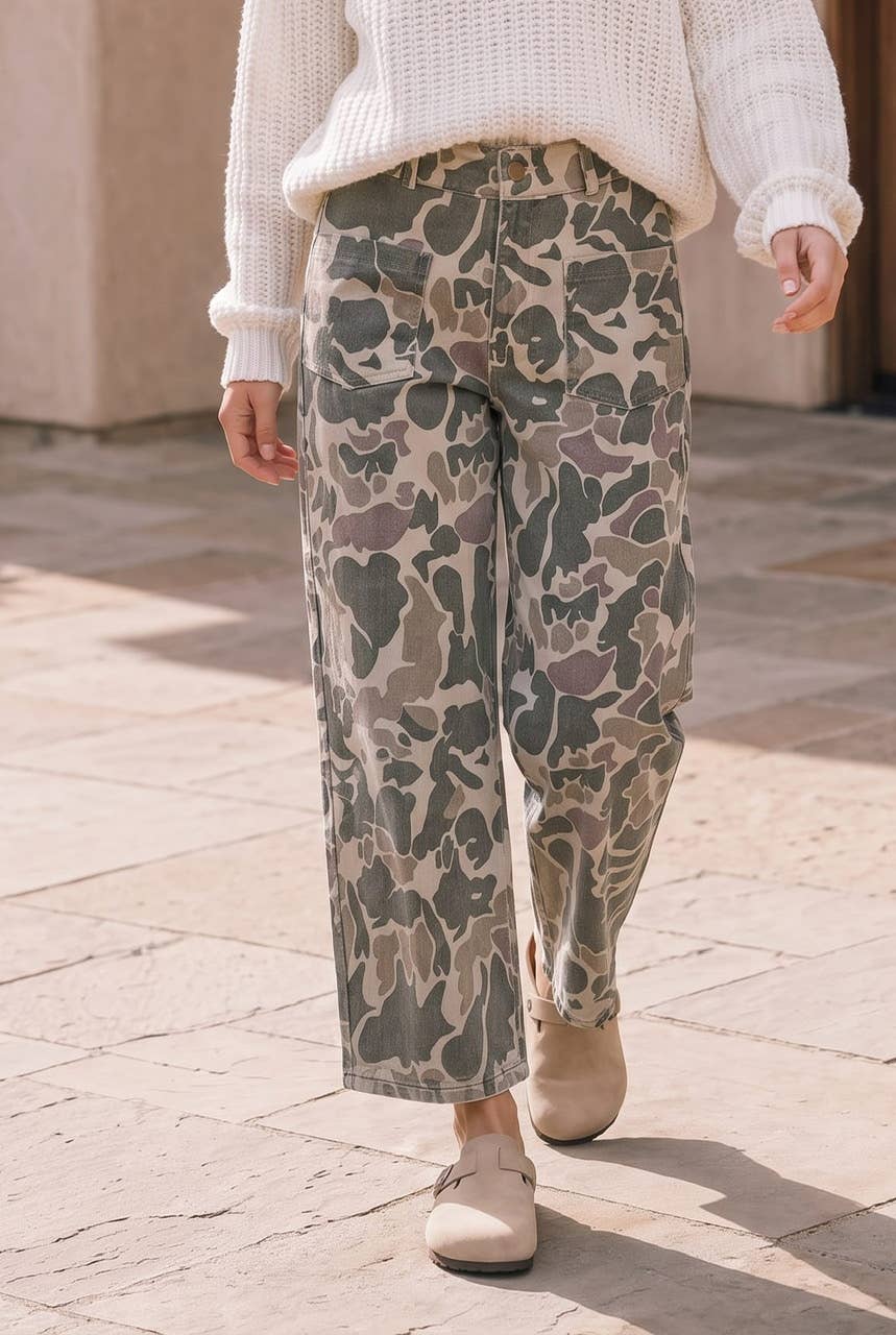 Camo Wide Leg Denim Pants