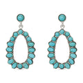 Silver Long Hoop Stone Dangle Earrings