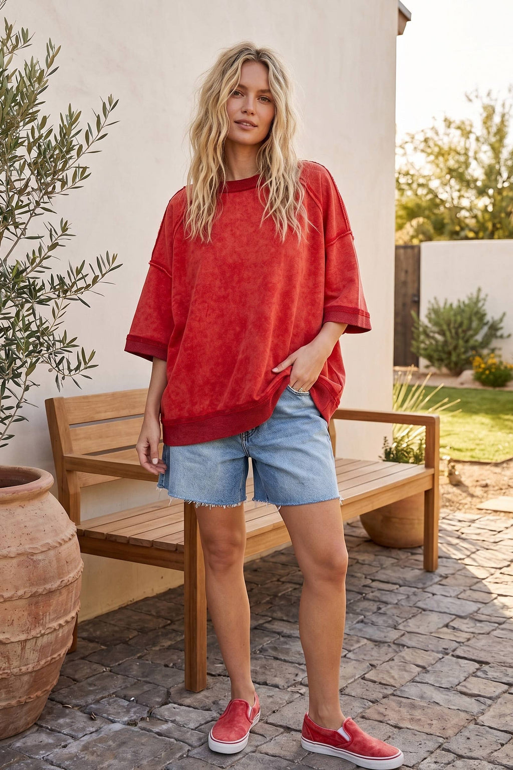 Mineral-Washed Oversized French Terry Top
