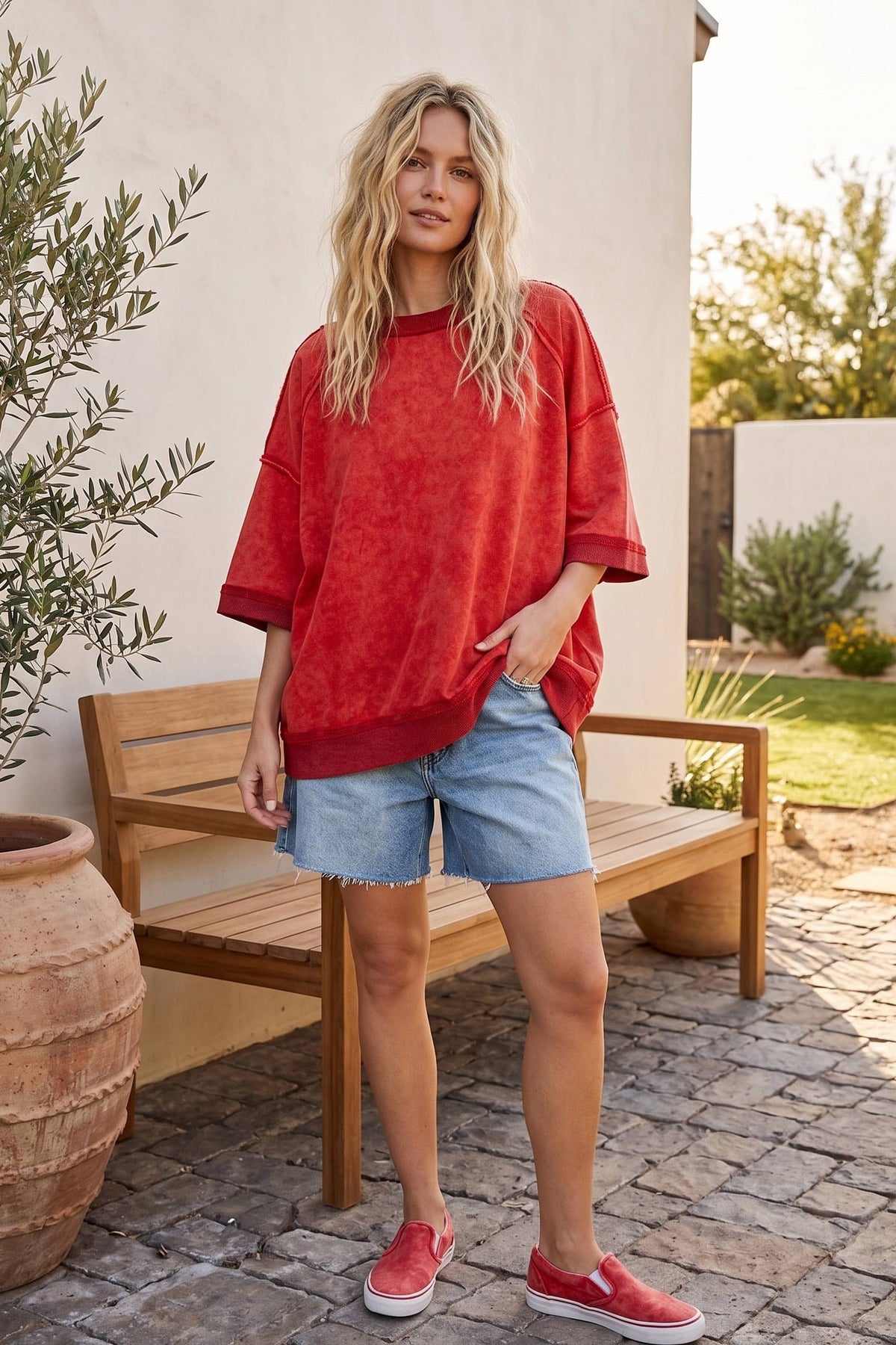 Mineral-Washed Oversized French Terry Top