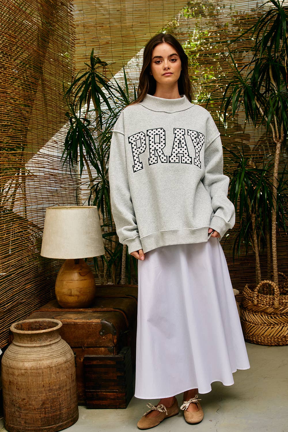 PRAY Embroidered Mock Neck Sweatshirt