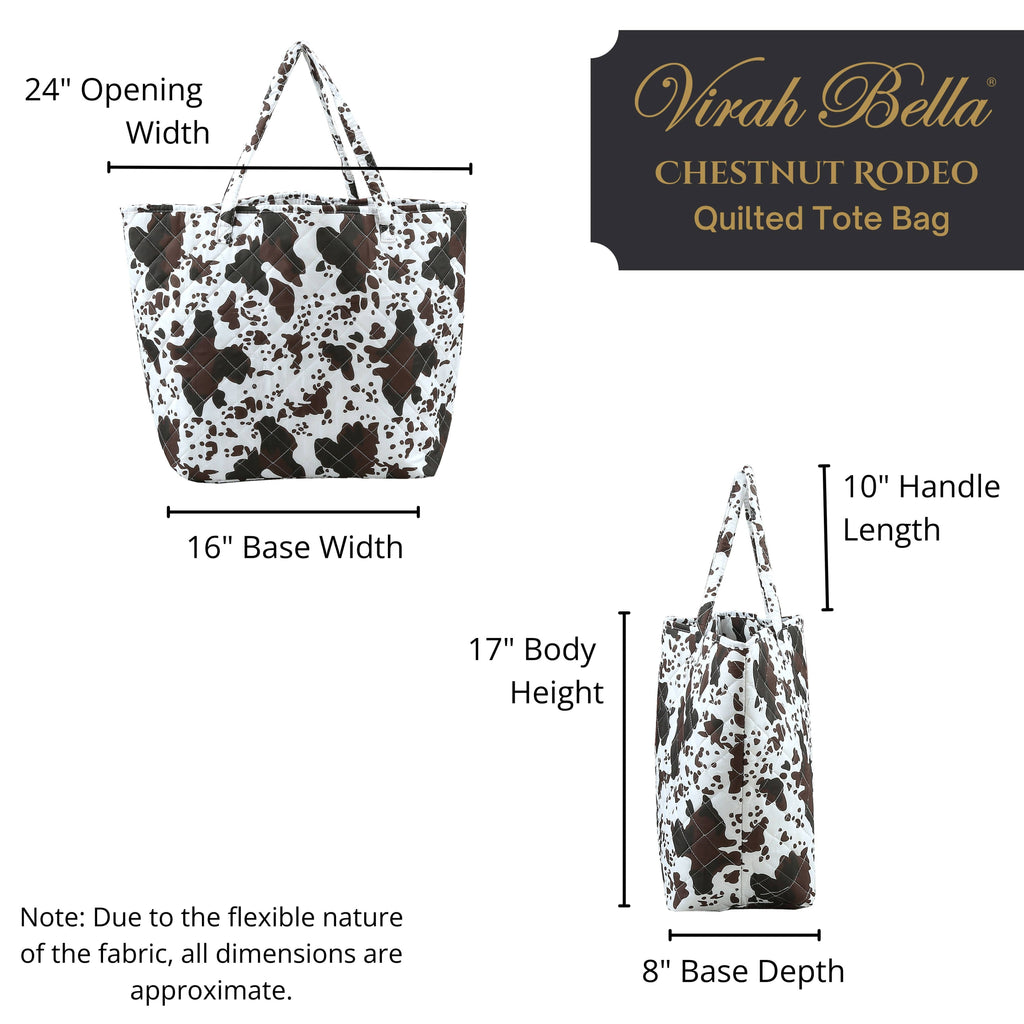 Black Brown Cow Print Quilted Tote Bag