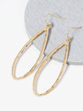 Hammered Metal Elongated Teardrop Dangle Earrings: WORN GOLD