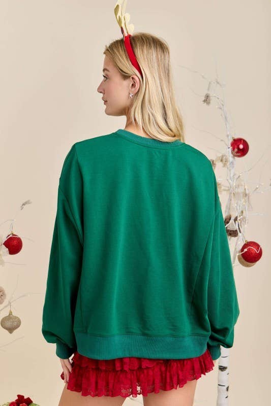 Merry With Ornament Patchwork Oversized Long Sleeve Top