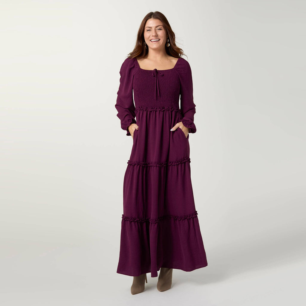 Lanna Smocked Bodice Long Sleeve Maxi Dress