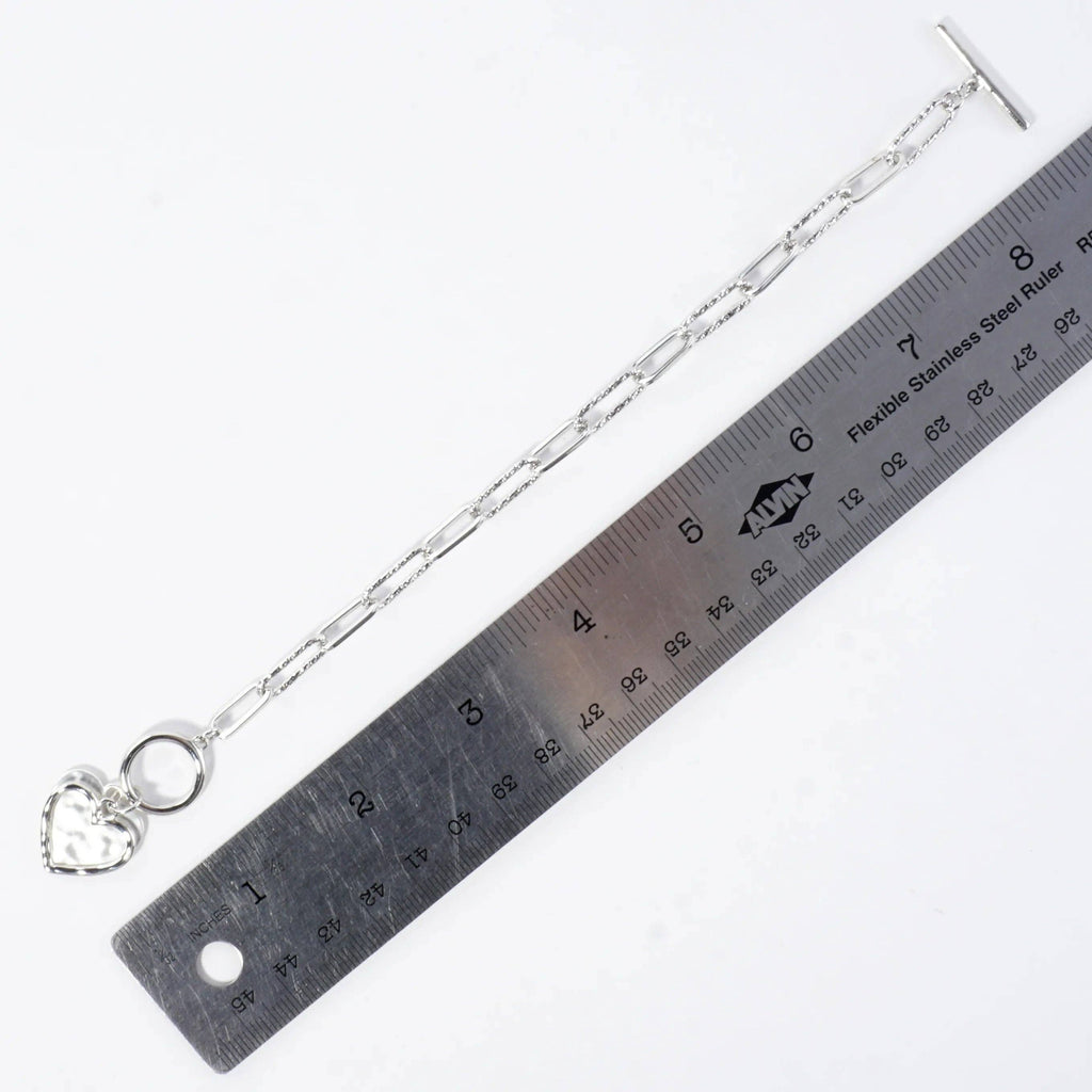 Hammered Heart Cluster Charm Toggle Bracelet: Rhodium Matte Silver