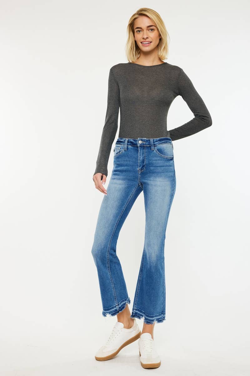 Kan Can High Rise Crop Bootcut Jeans (Medium Wash)