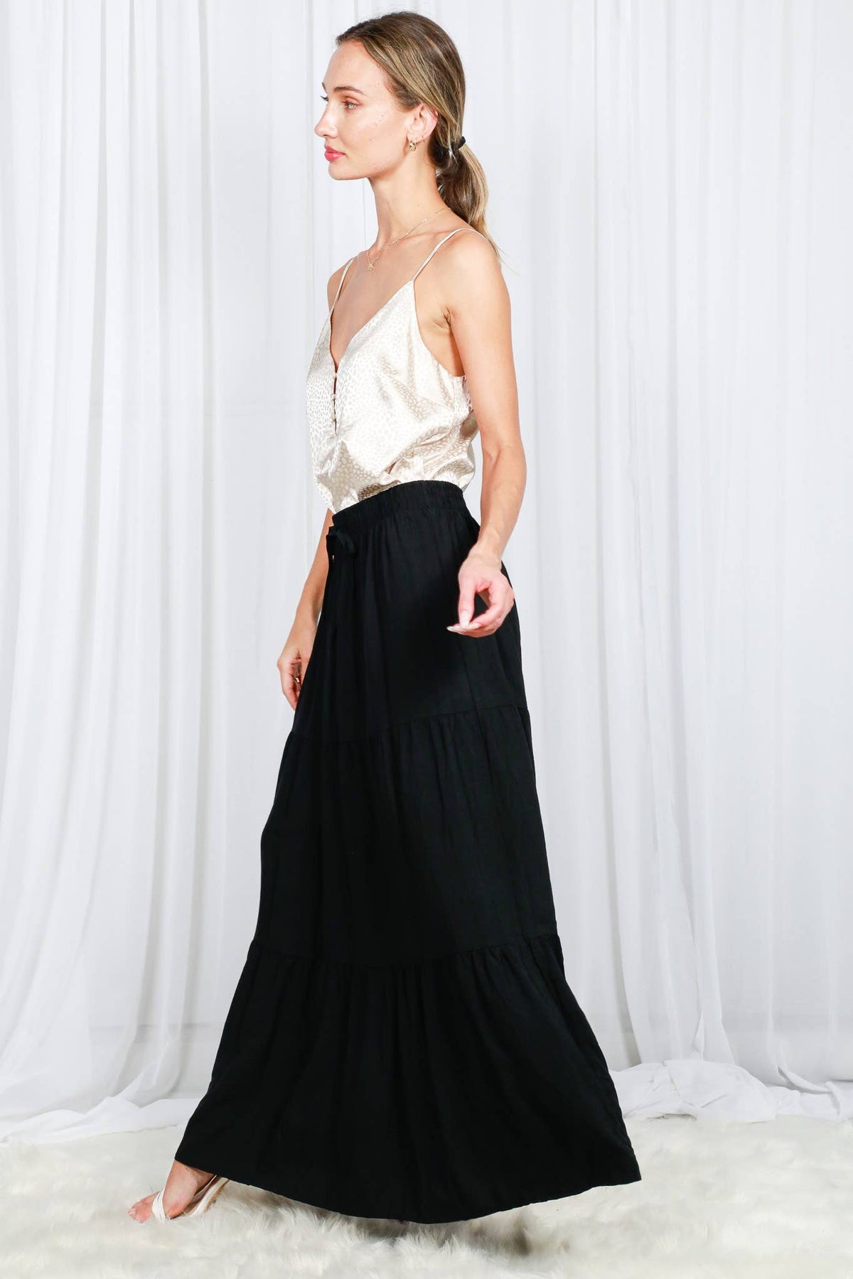 Tiered Drawstring Maxi Skirt