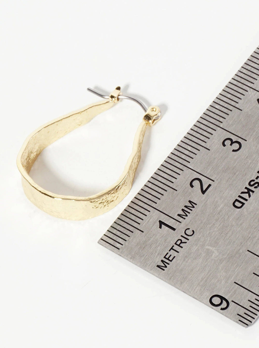 28mm 14K-Gold-Dipped Shimmer-Texture Tapered Teardrop Latch-Back Hoop Earrings: Gold