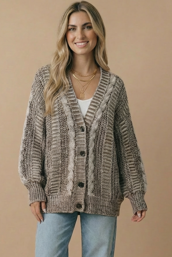 Button Down Oversized Cardigan: Oatmeal