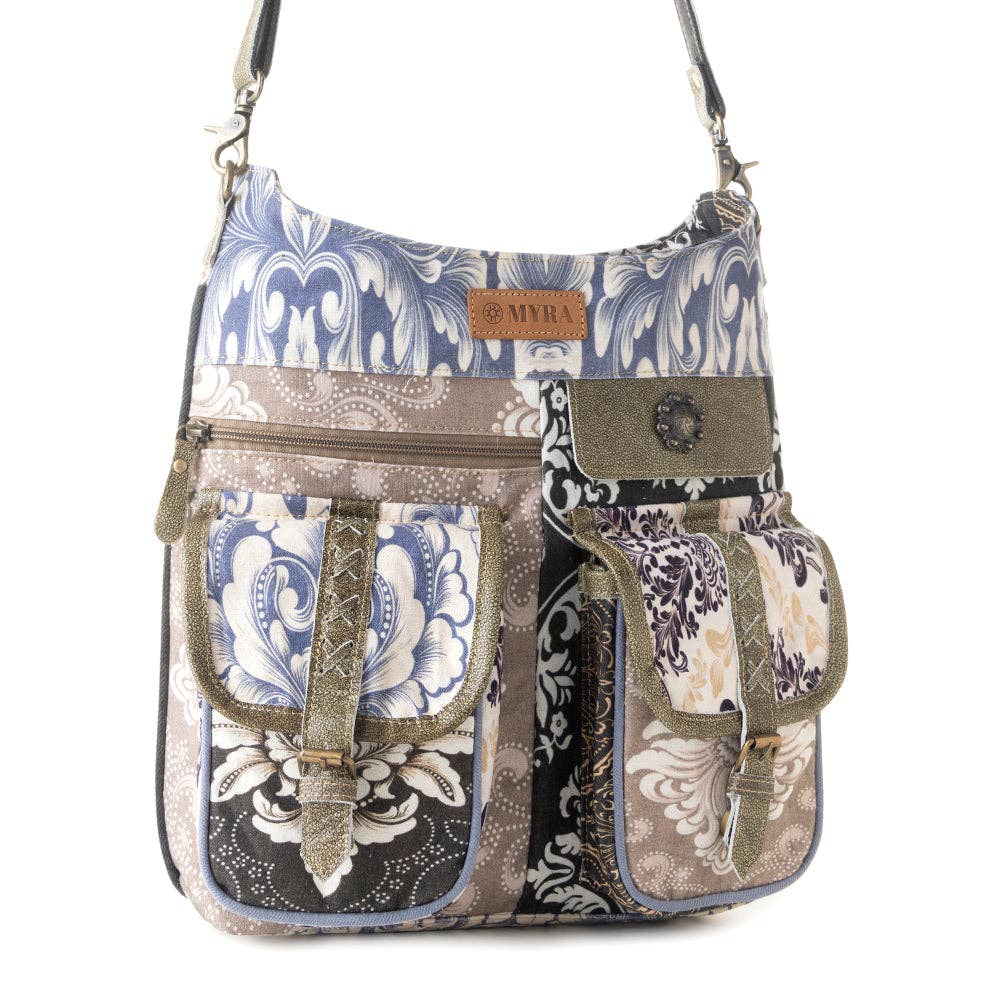 Le Fleur Bel Cowgirl Shoulder Bag for Women in blue floral with leather and Concho details