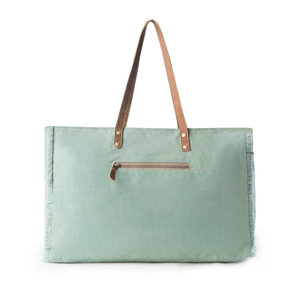 Wildtusk Weekender Bag for Women in green with vintage print detail: Green