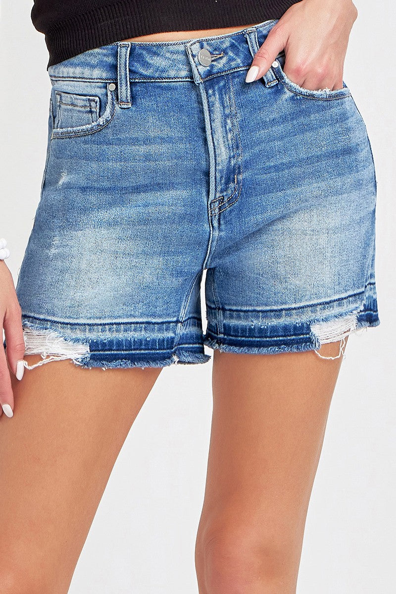 High Rise Released Distress Hem Detail Shorts