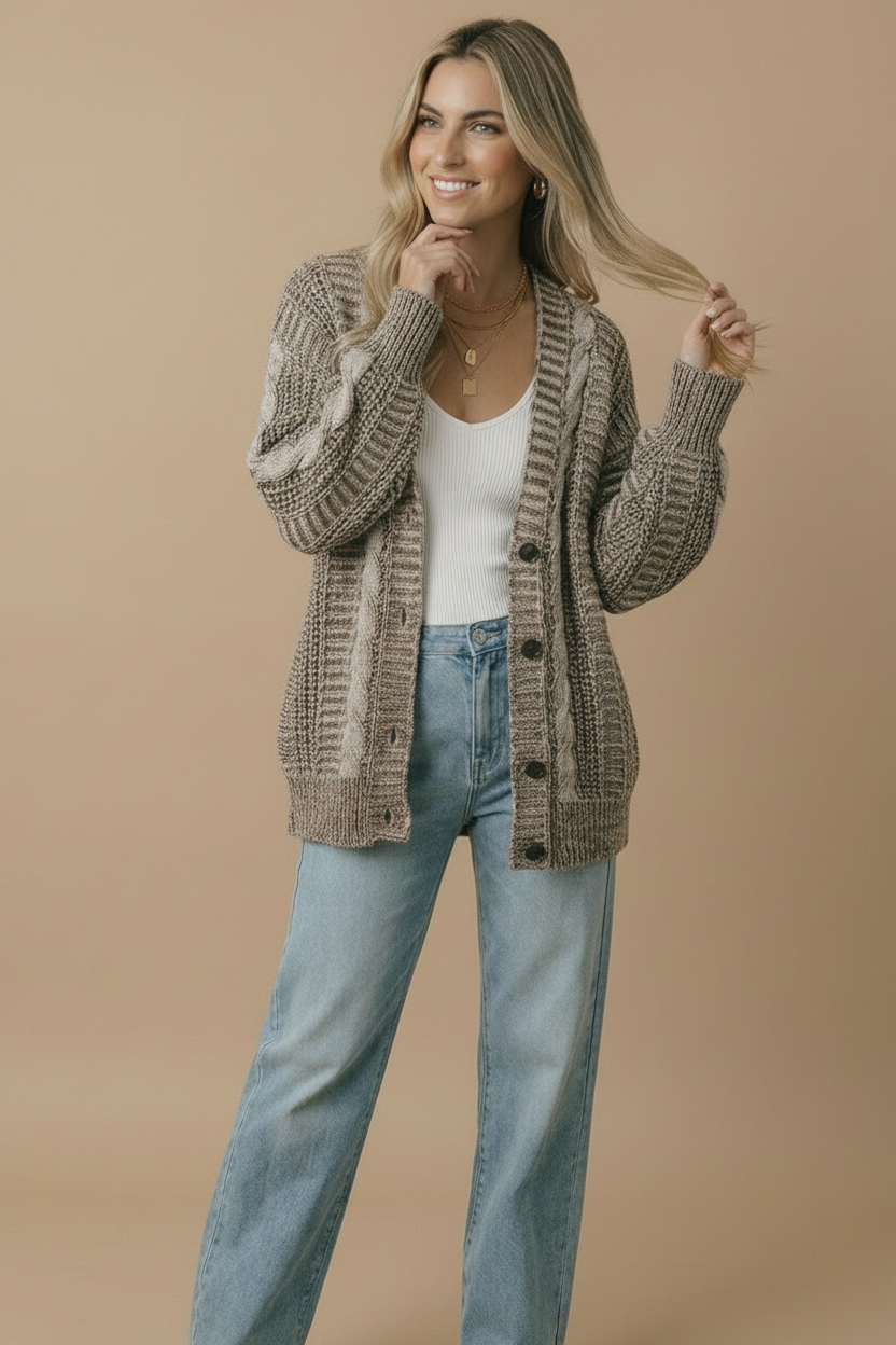 Button Down Oversized Cardigan: Oatmeal