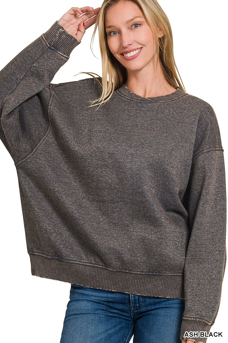 Acid Wash Oversized Fleece Pullover