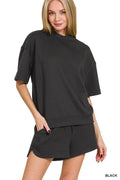 Scuba High Neck Top & Dolphin Shorts Set: Black