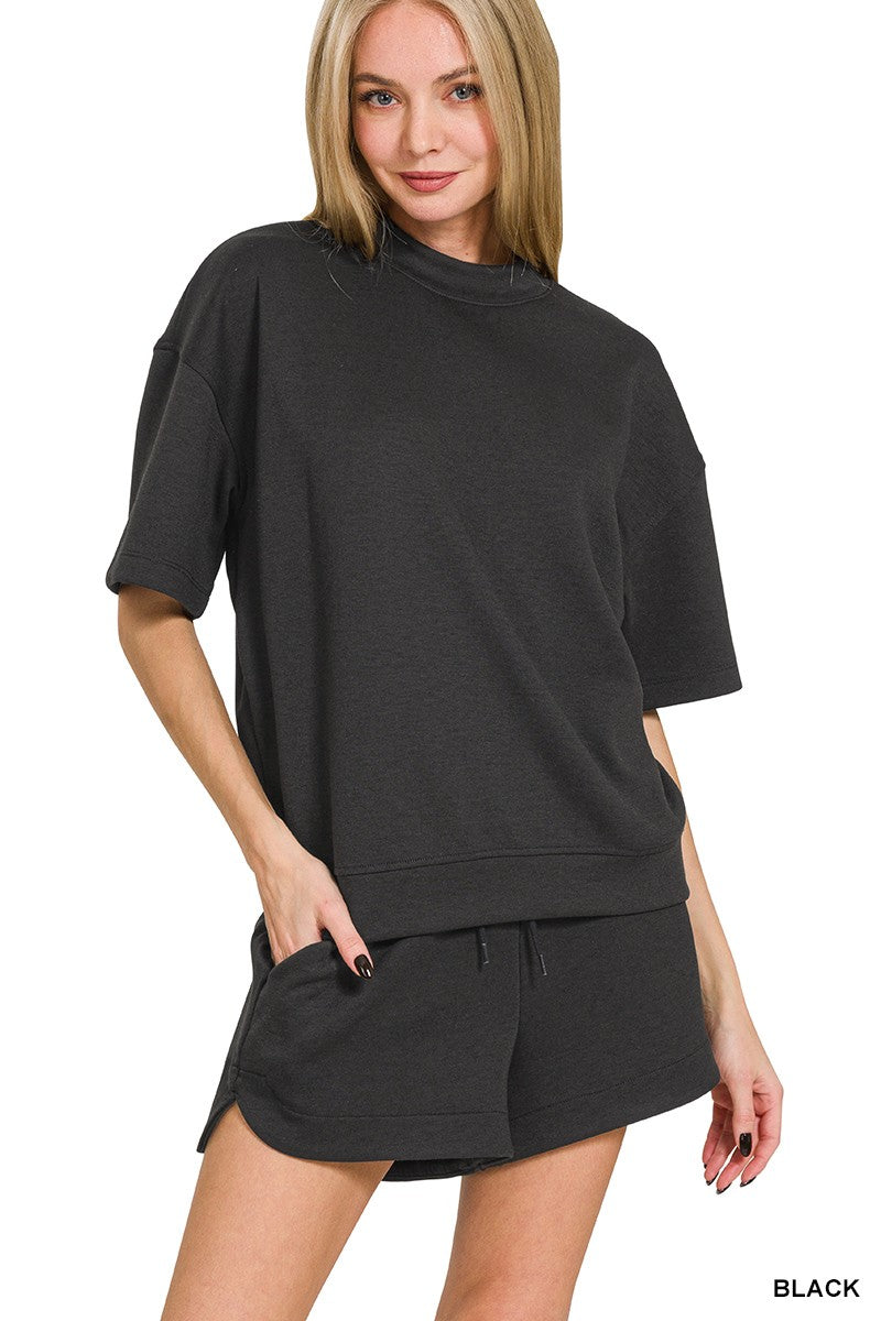 Scuba High Neck Top & Dolphin Shorts Set: Black