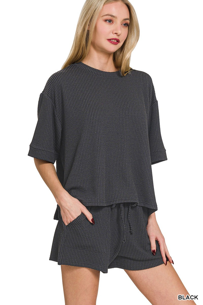 Raised Rib Short Sleeve Tee & Short Pants Set
