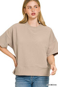 Ribbed Round Neck Waist Banded Shirt - Ash Mocha