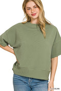 Ribbed Round Neck Waist Banded Shirt - Lt Olive