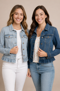 Peplum Hem Denim Jacket: Light Wash