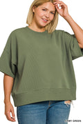 Ribbed Round Neck Waist Banded Shirt - Army Green