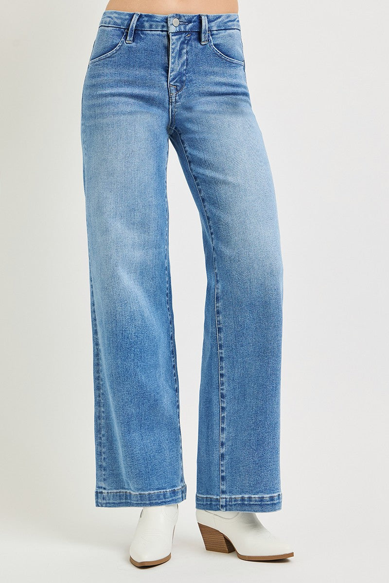 Risen Tummy Control Mid Rise Wide Leg Jeans