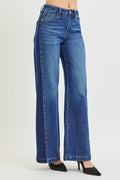 High Rise Wide Leg Contrast Side Panel Jeans