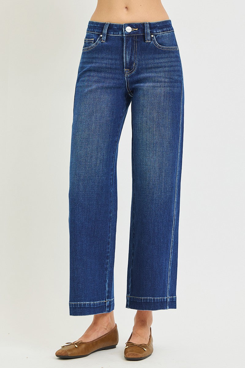 Mid Rise Ankle Wide Leg Jeans