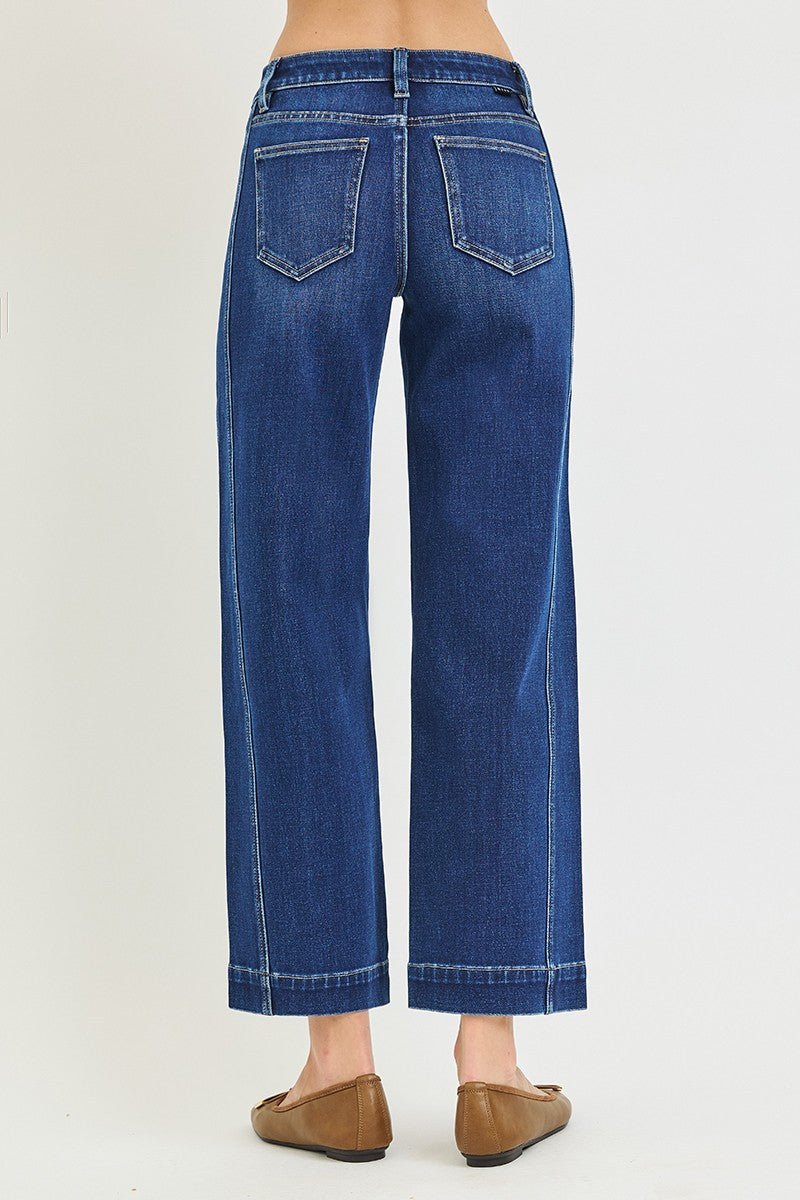 Mid Rise Ankle Wide Leg Jeans
