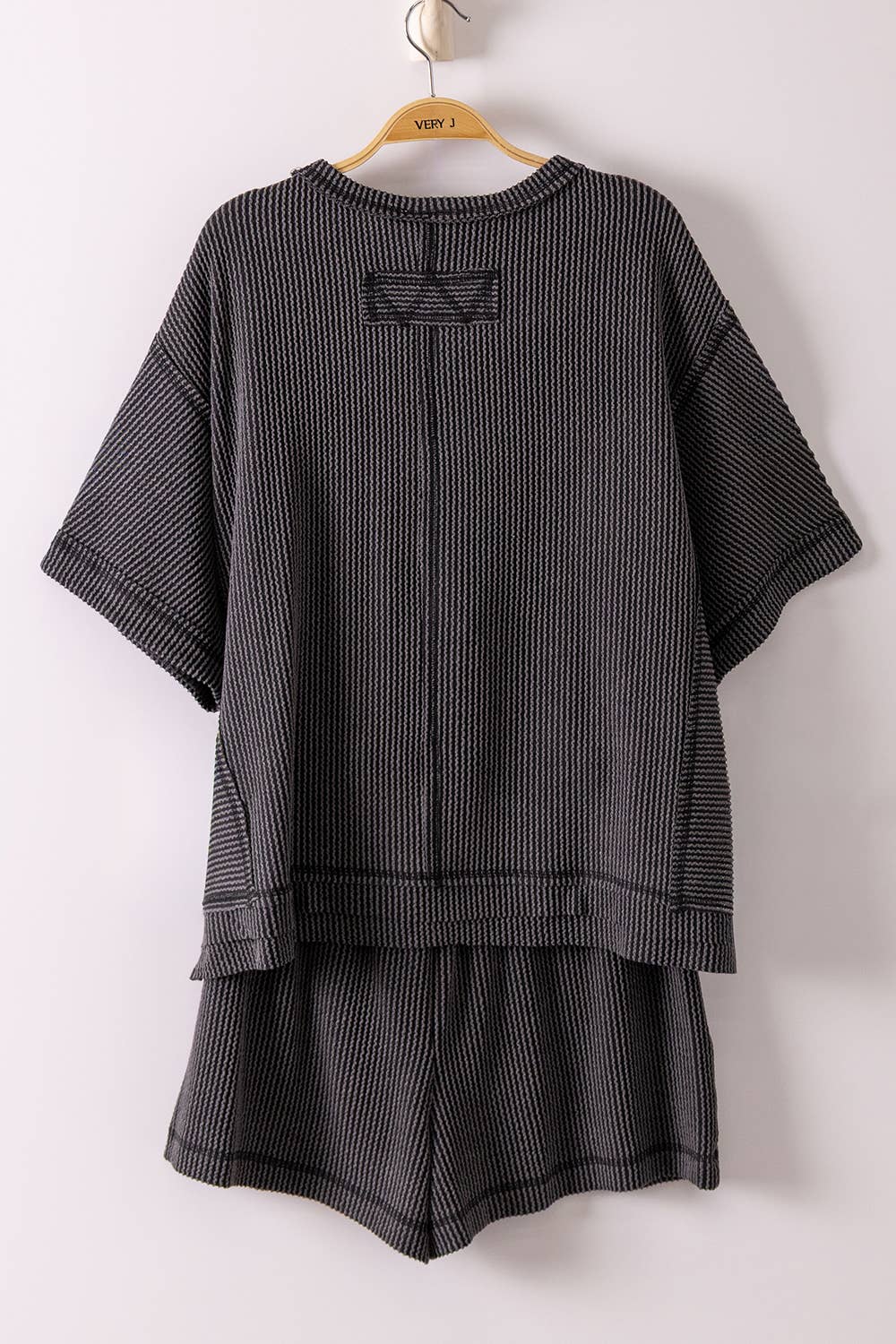 NEW IN — Ribbed Knit Comfy Top & Shorts Set: Charcoal