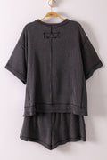 NEW IN — Ribbed Knit Comfy Top & Shorts Set: Charcoal