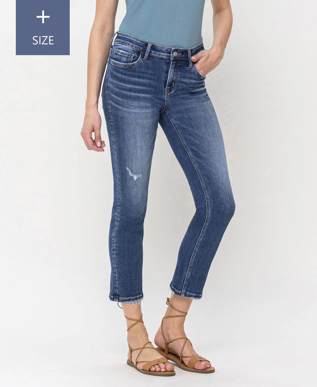 PLUS SIZE MID RISE SLIM STRAIGHT JEANS