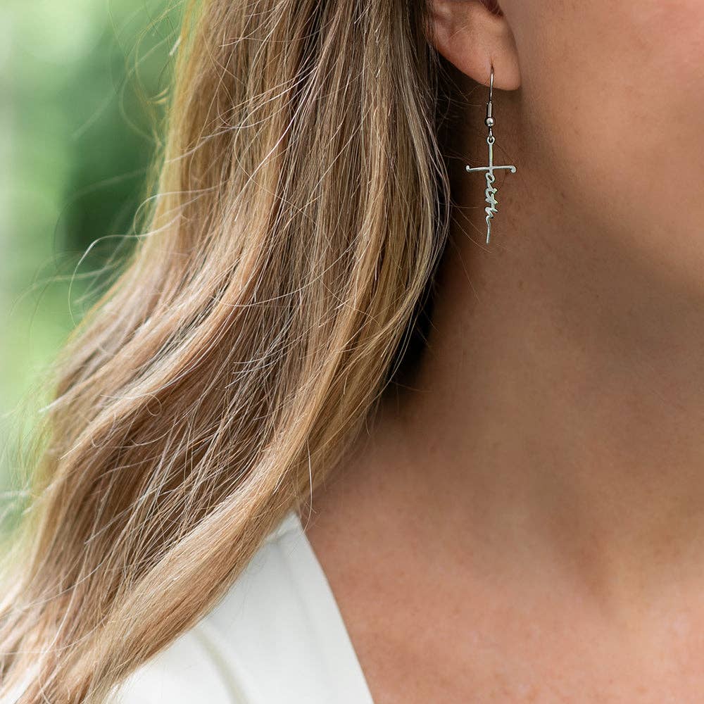 Faith Cross Earrings: Silver