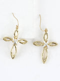 2 Tone Infinity Knot Cross Drop Earrings: Worn Gold Silver
