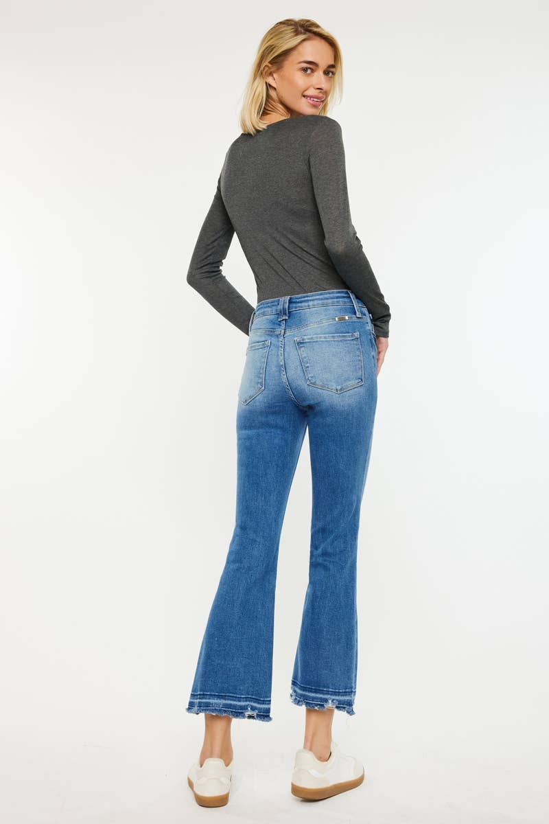 Kan Can High Rise Crop Bootcut Jeans (Medium Wash)
