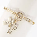 Hammered Cross Cluster Charm Toggle Bracelet: Gold Matte Gold