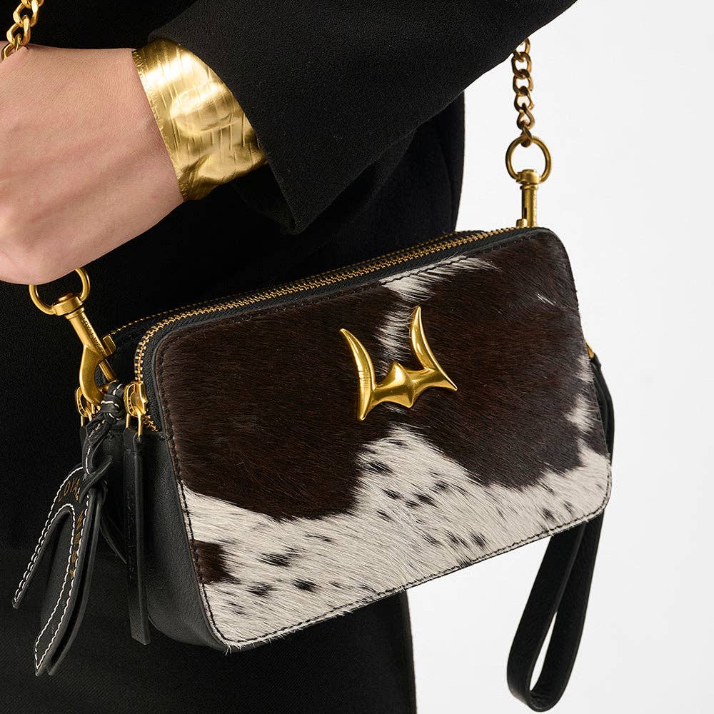 Loyal West Shell Mini Purse In Black & White Cowhide: Single