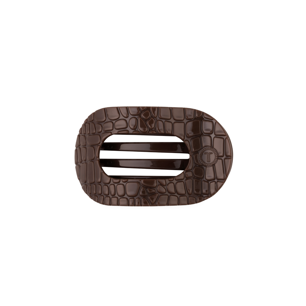 Brown Crocodile Small Flat Round Hair Clip
