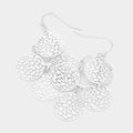 Layered Filigree Metal Disc Dangle Earrings: Matte Silver