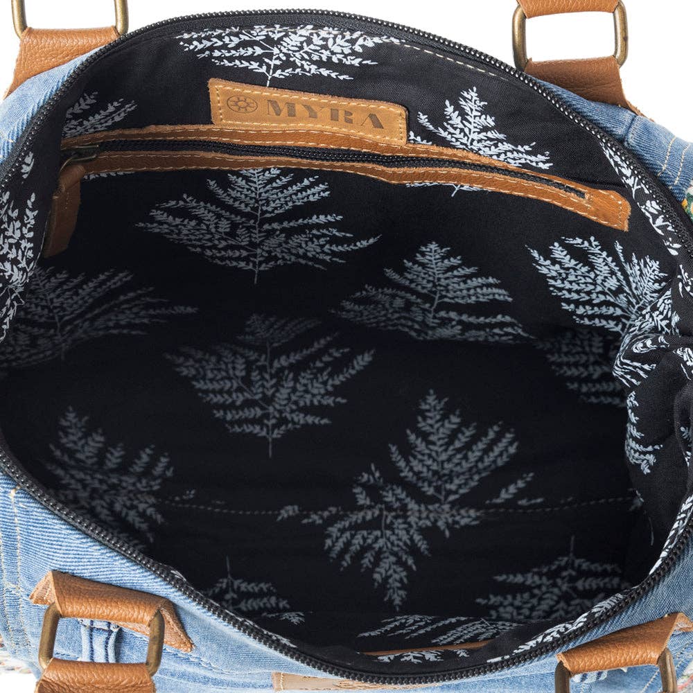 Crimson Glade Tote Bag: Denim & Floral