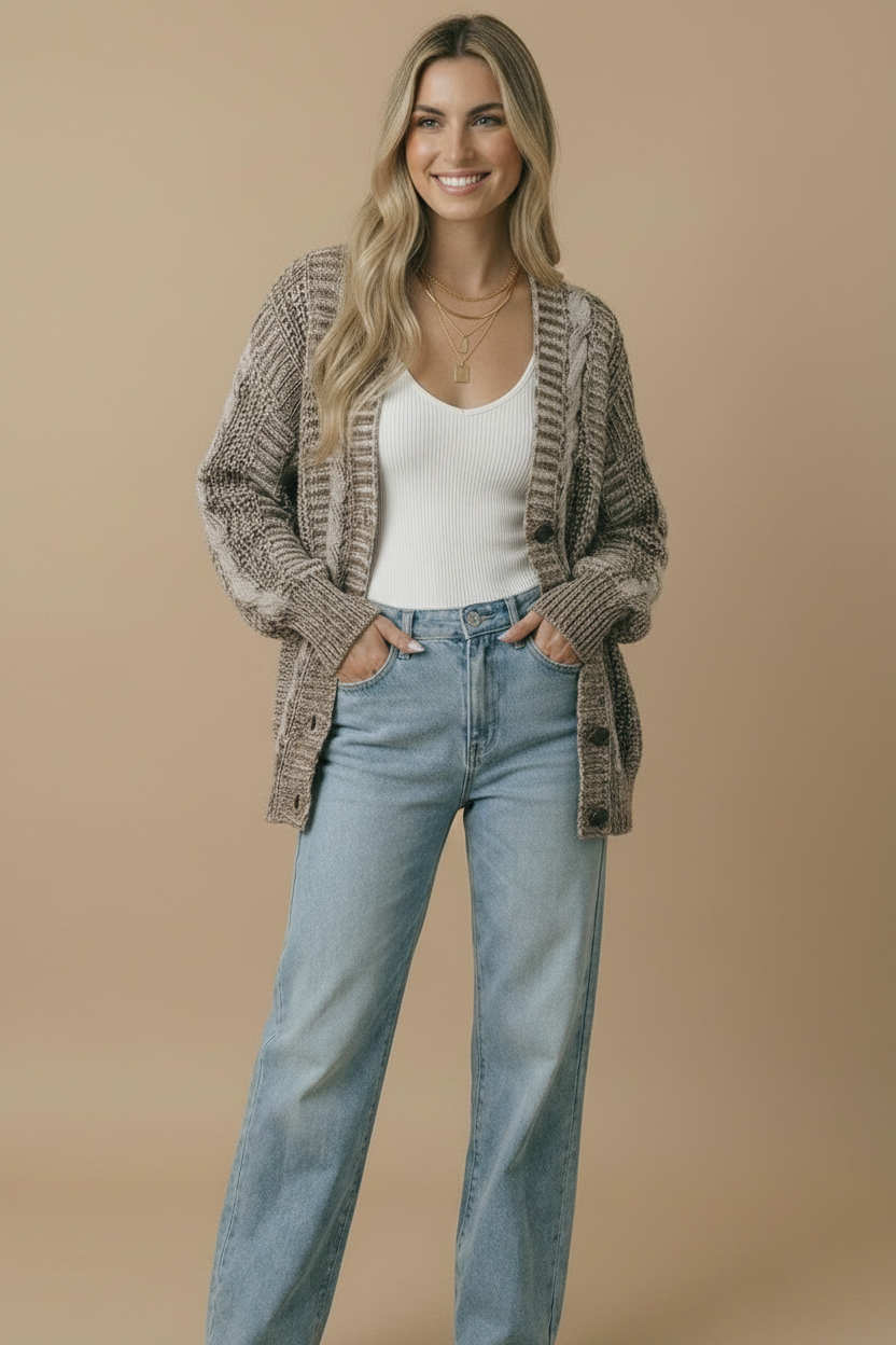 Button Down Oversized Cardigan: Oatmeal