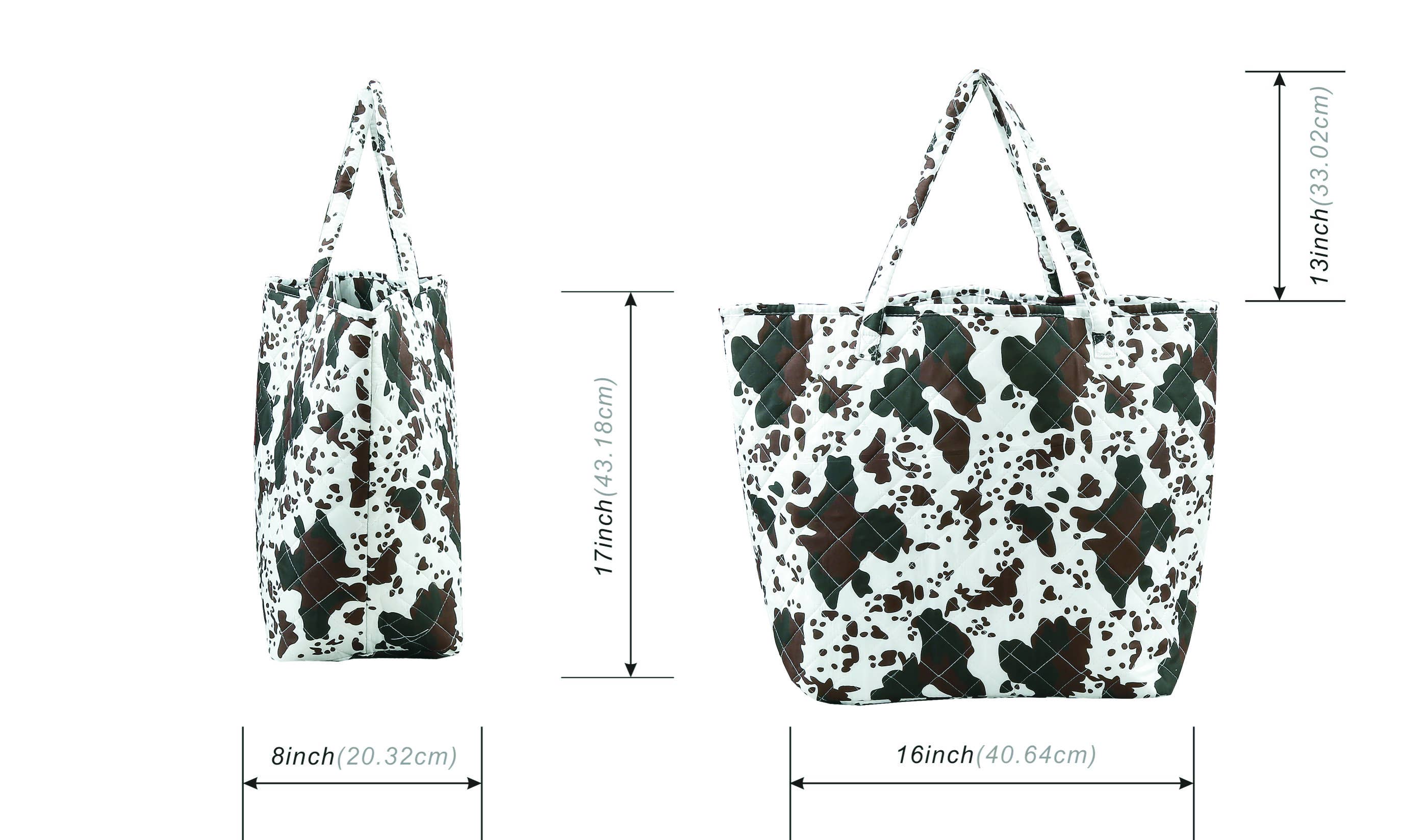 Black Brown Cow Print Quilted Tote Bag